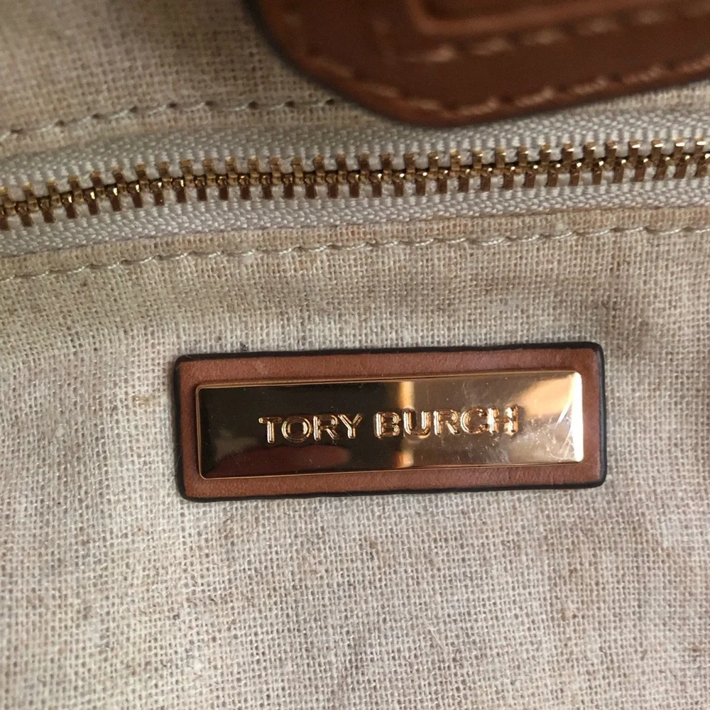 Tory Burch Taylor Aztec Linen Tote with Calf Leather.